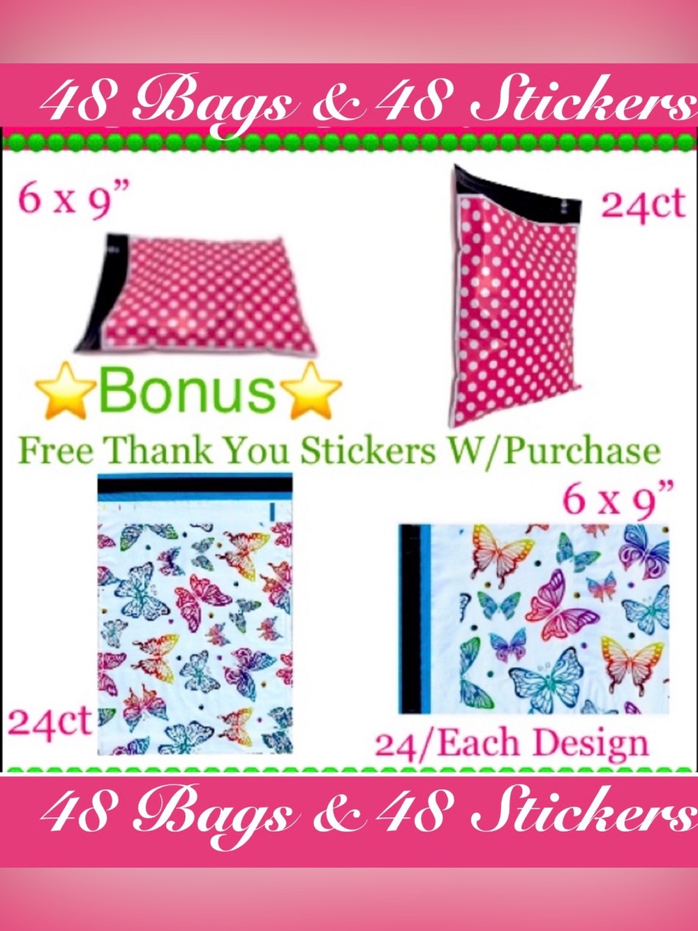 48pcs 6x9’ Mix ~ Poly mailer Bags 🌿🆕🌿
~BONUS⭐️48ct Free Thank You Stickers